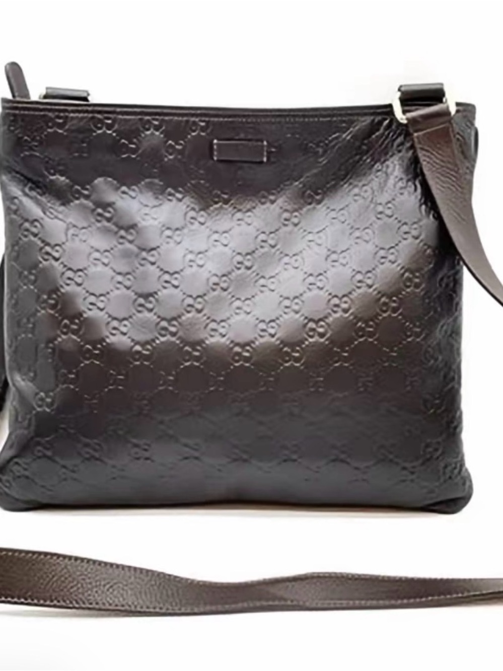 Gucci Dark Brown Embossed Leather Messenger Bag